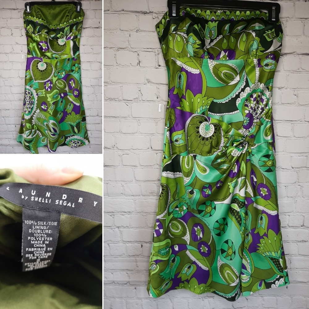 Laundry by Shelli Segal 100% silk, green, size 2 - Picture 2 of 8